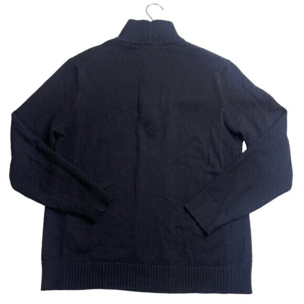Carbon2cobalt Mens Sweater Knit 1/4 Button Cotton Navy‎ Long Sleeve Sz Large